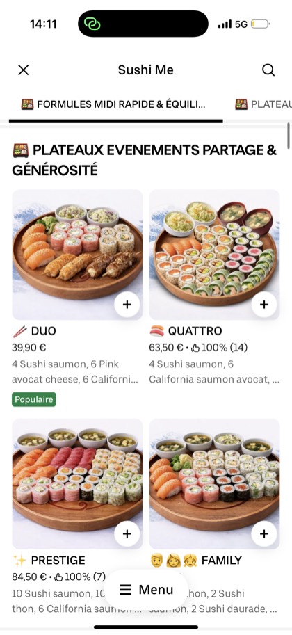 Carte sushi Uber Eats redesignée par ExpertPlace