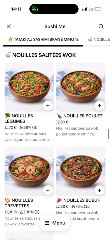 Carte sushi Uber Eats redesignée par ExpertPlace