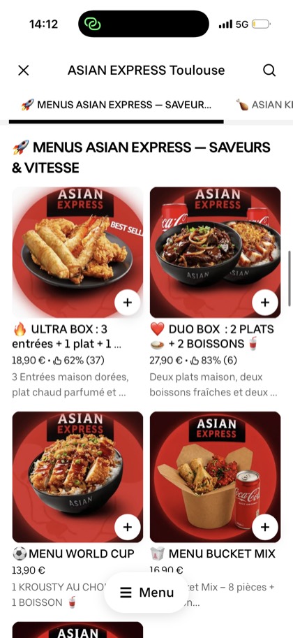 Carte sushi Uber Eats redesignée par ExpertPlace