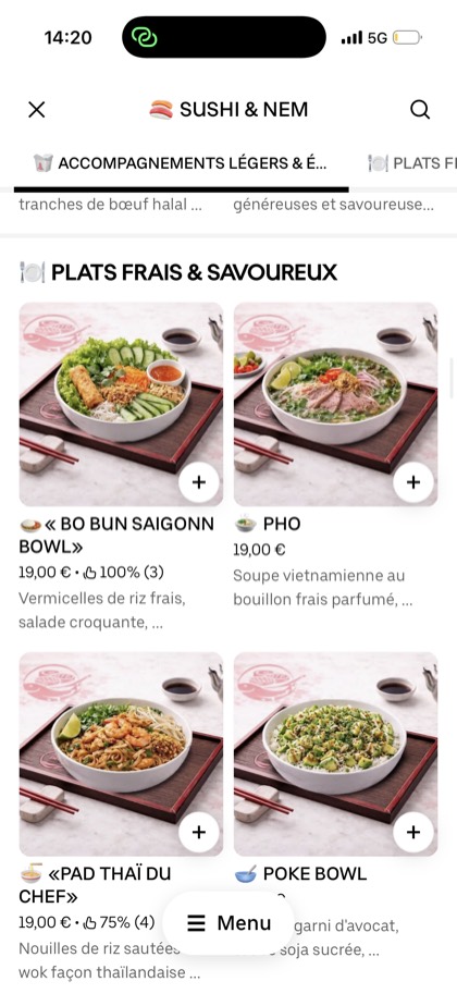 Carte sushi Uber Eats redesignée par ExpertPlace