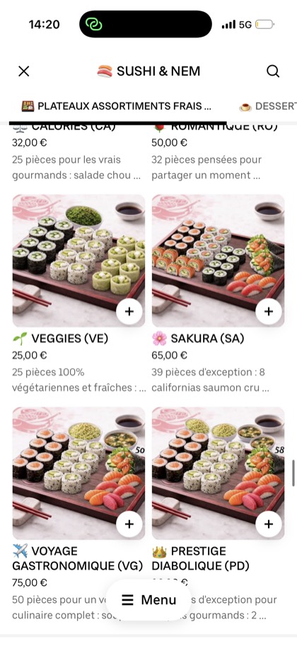 Carte sushi Uber Eats redesignée par ExpertPlace