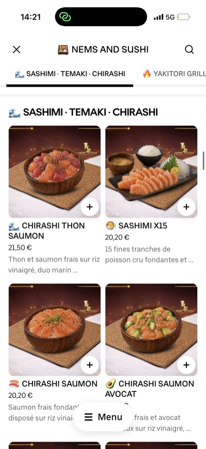 Carte sushi Uber Eats redesignée par ExpertPlace