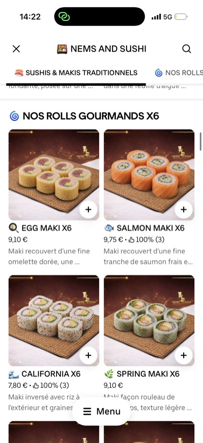 Carte sushi Uber Eats redesignée par ExpertPlace