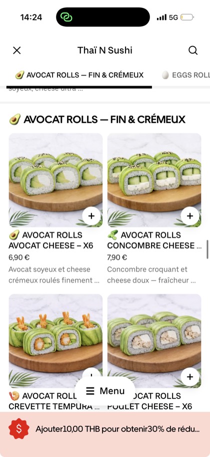 Carte sushi Uber Eats redesignée par ExpertPlace