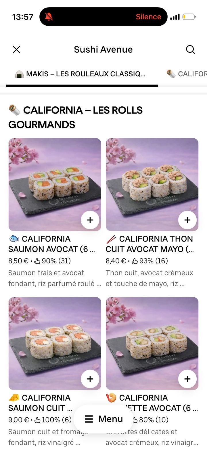 Carte restaurant optimisée sur Uber Eats
