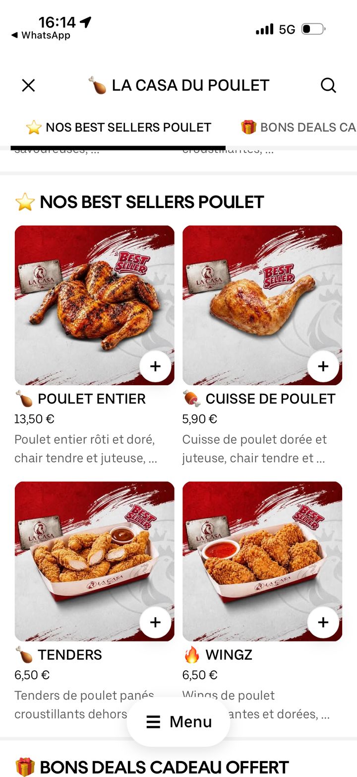 Carte restaurant optimisée sur Uber Eats