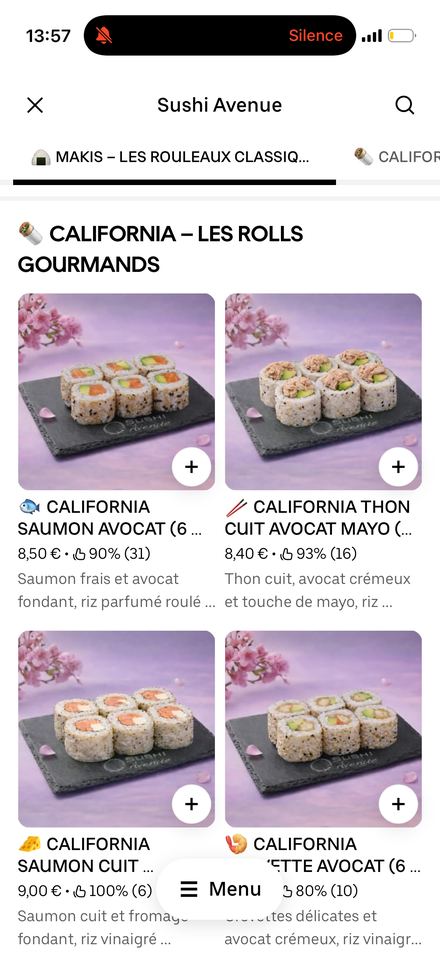 Carte restaurant optimisée sur Uber Eats