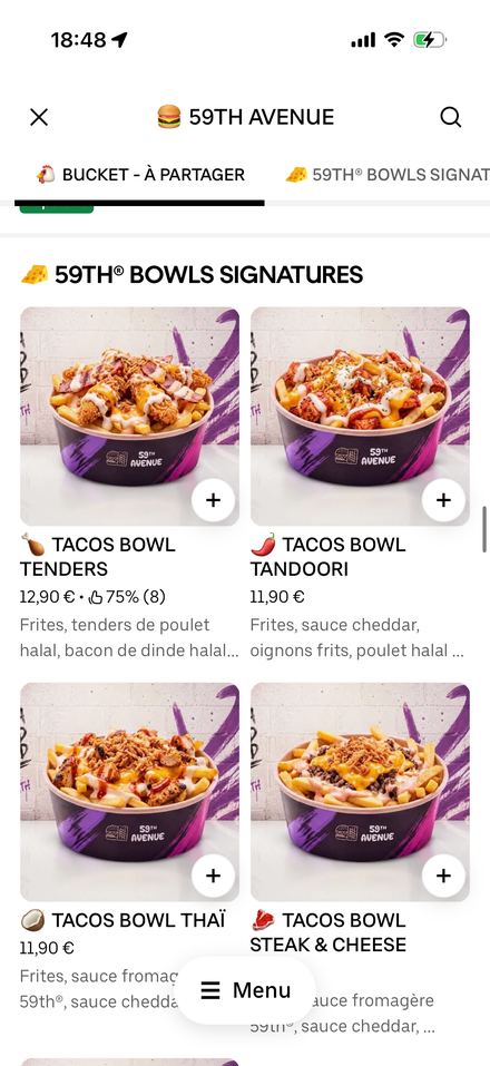Carte restaurant optimisée sur Uber Eats