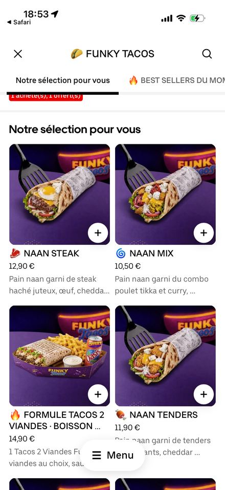 Carte restaurant optimisée sur Uber Eats