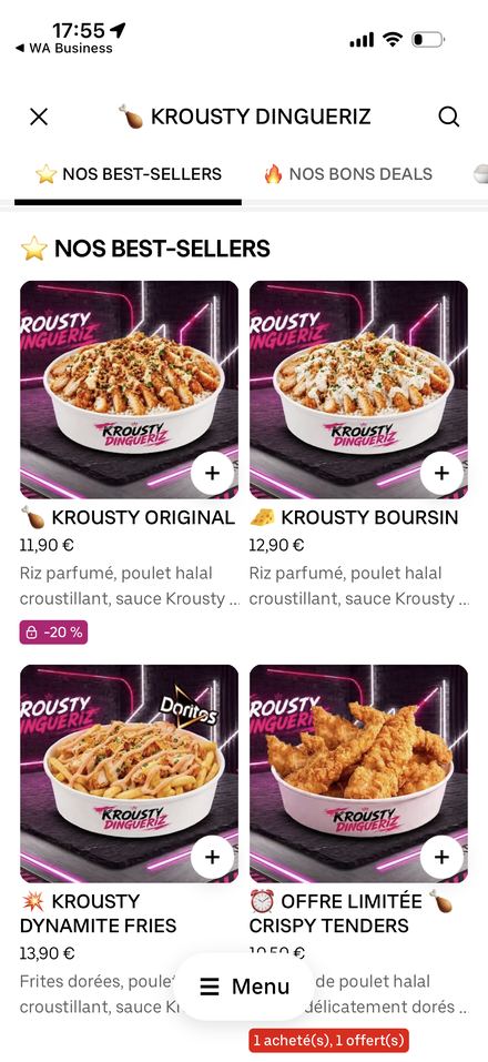 Carte restaurant optimisée sur Uber Eats