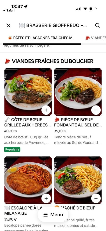 Carte restaurant optimisée sur Uber Eats