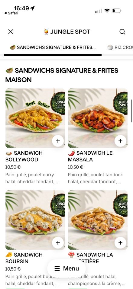 Carte restaurant optimisée sur Uber Eats