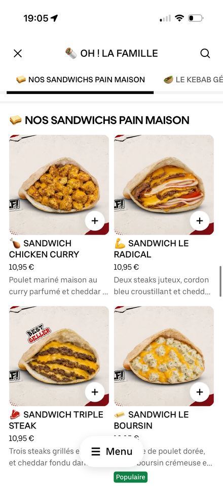 Carte restaurant optimisée sur Uber Eats