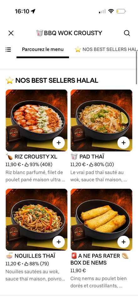 Carte restaurant optimisée sur Uber Eats