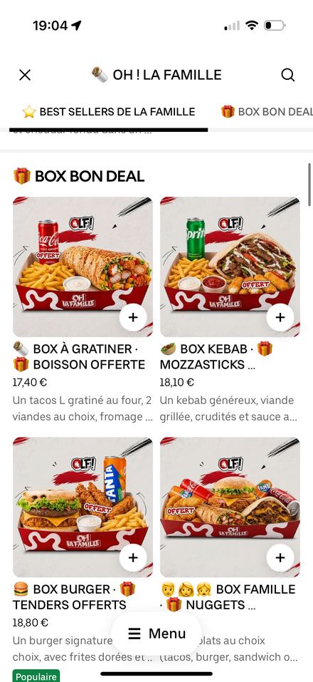 Carte restaurant optimisée sur Uber Eats
