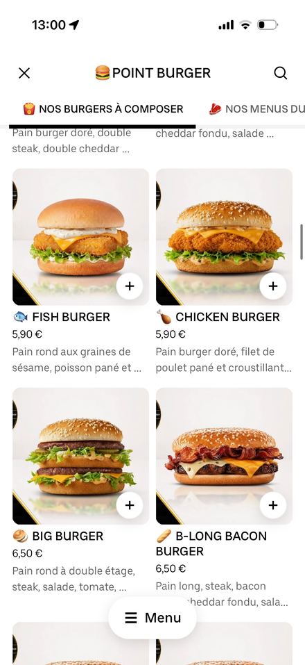 Carte restaurant optimisée sur Uber Eats