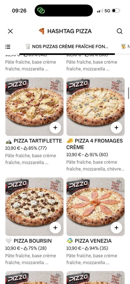 Carte restaurant optimisée sur Uber Eats