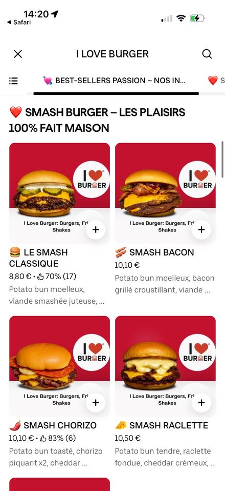 Carte restaurant optimisée sur Uber Eats