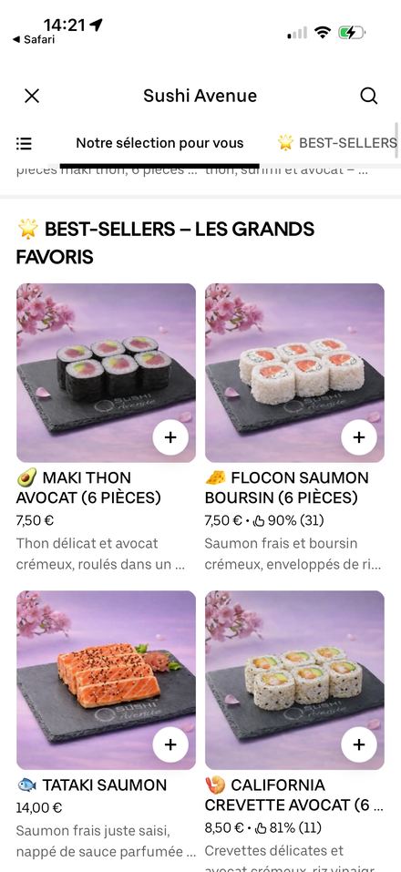 Carte restaurant optimisée sur Uber Eats