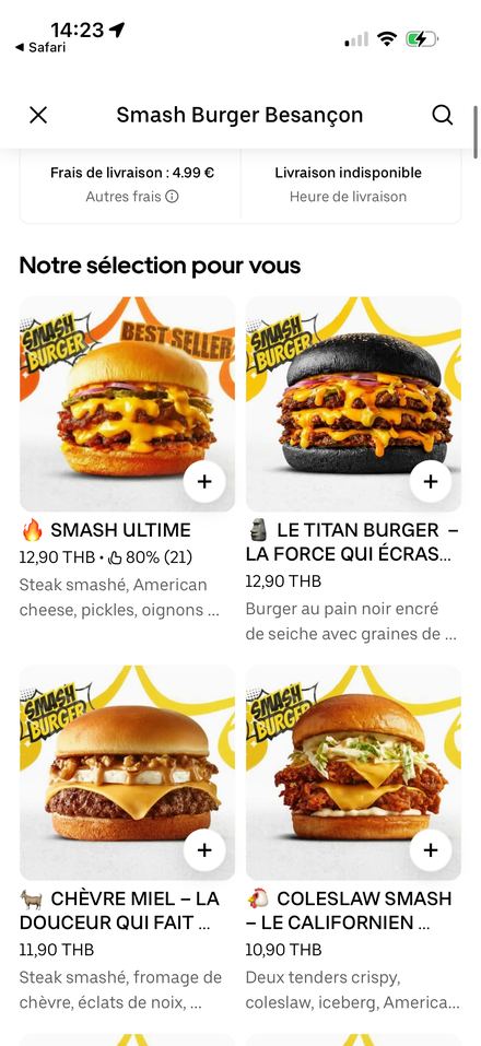 Carte restaurant optimisée sur Uber Eats