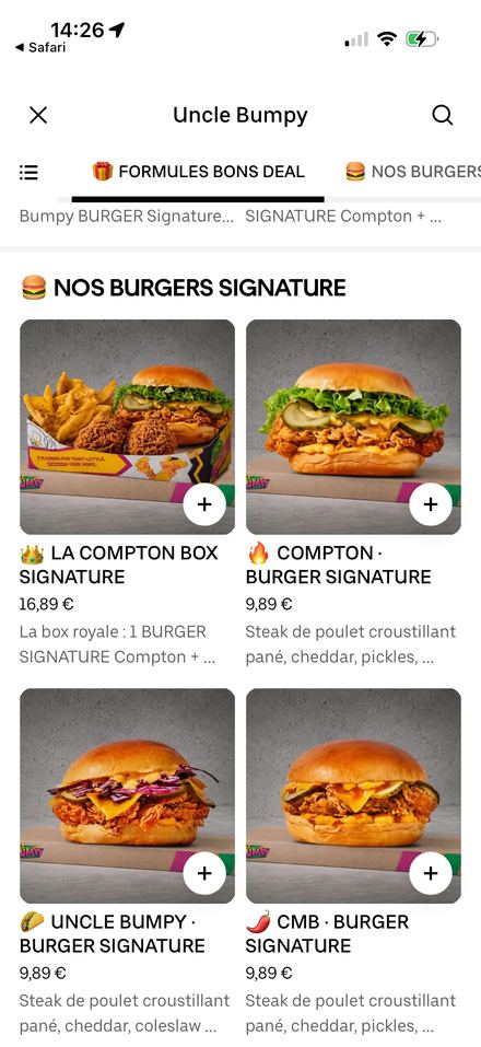 Carte restaurant optimisée sur Uber Eats