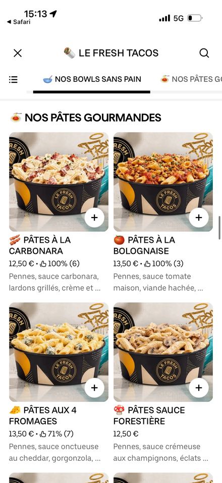 Carte restaurant optimisée sur Uber Eats
