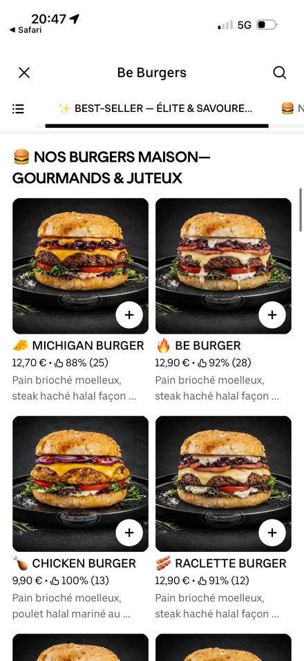 Carte restaurant optimisée sur Uber Eats