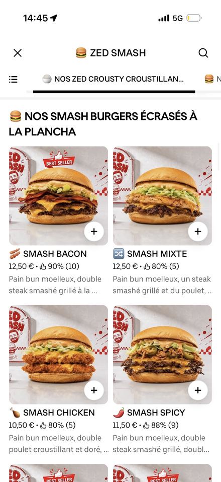 Carte restaurant optimisée sur Uber Eats