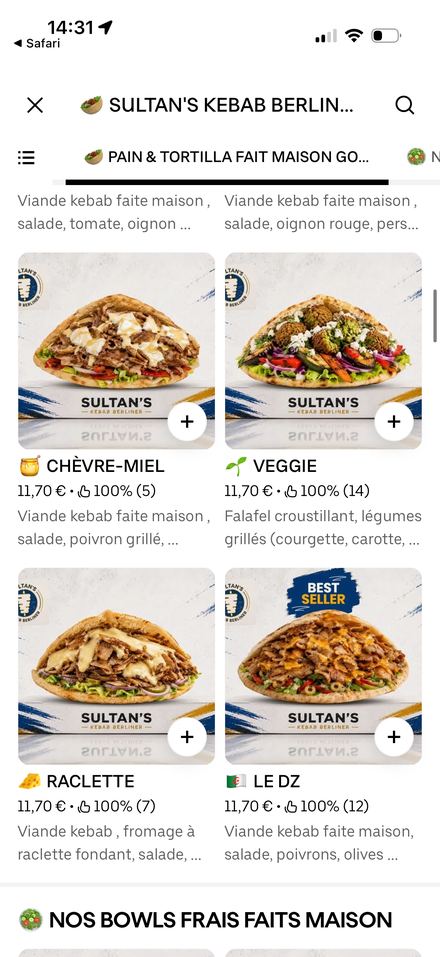 Carte restaurant optimisée sur Uber Eats