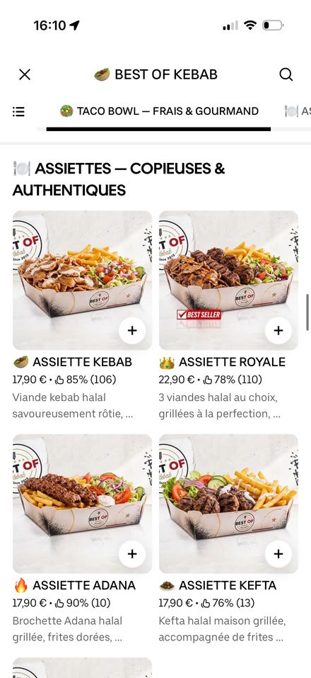 Carte restaurant optimisée sur Uber Eats