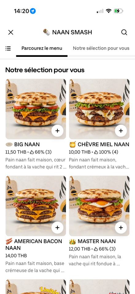Carte restaurant optimisée sur Uber Eats
