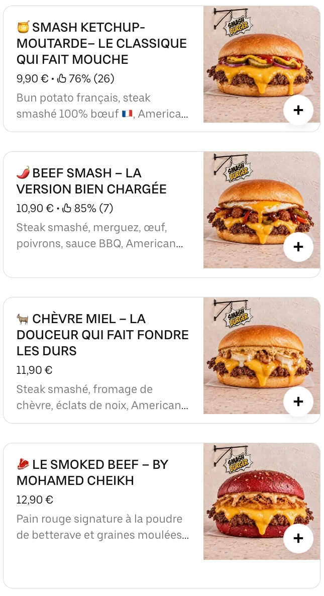 Fiche Uber Eats Smash Burger Besançon, après