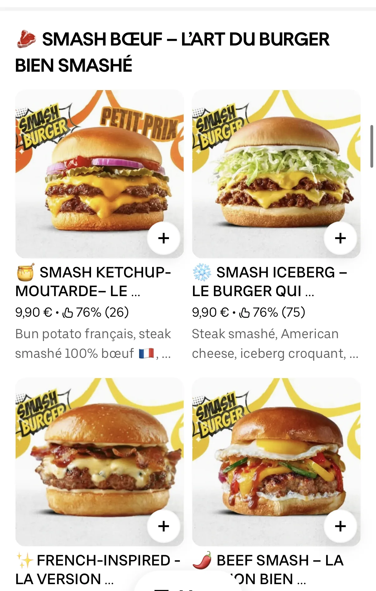 Profil Uber Eats Smash Burger Besançon — Après optimisation