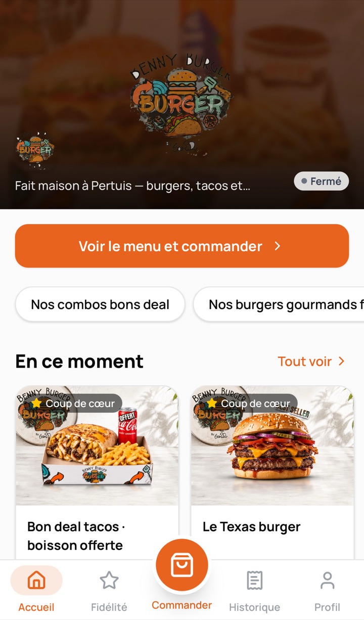 Application de commande Benny Burger