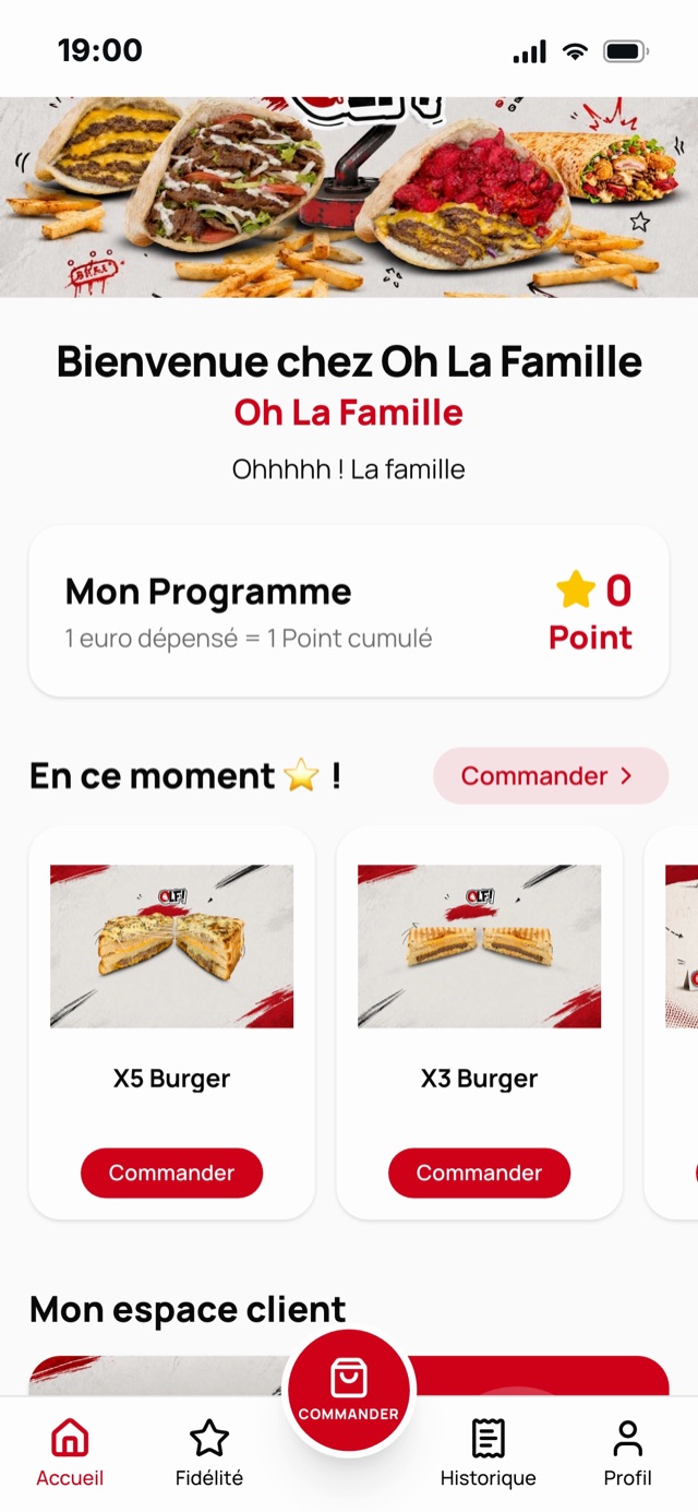 Application Oh La Famille, accueil brandé et fidélité