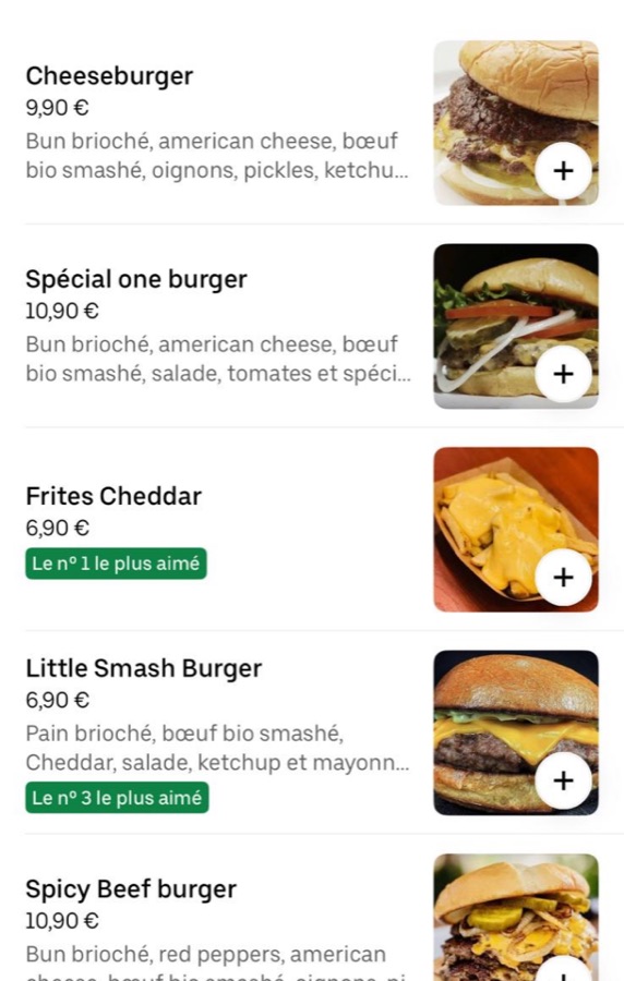 Fiche Uber Eats Smash Burger Besançon, avant